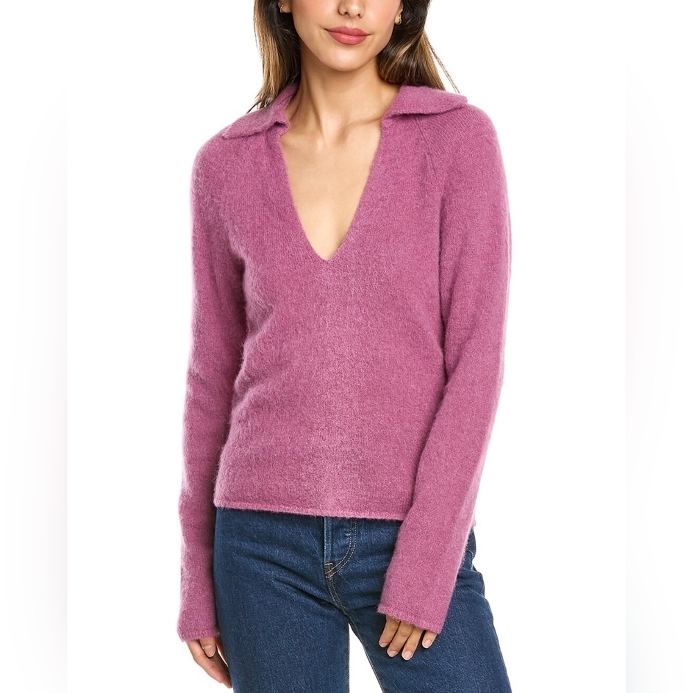 Vince Brushed V-Neck Polo Alpaca & Wool-Blend Sweater Size XS